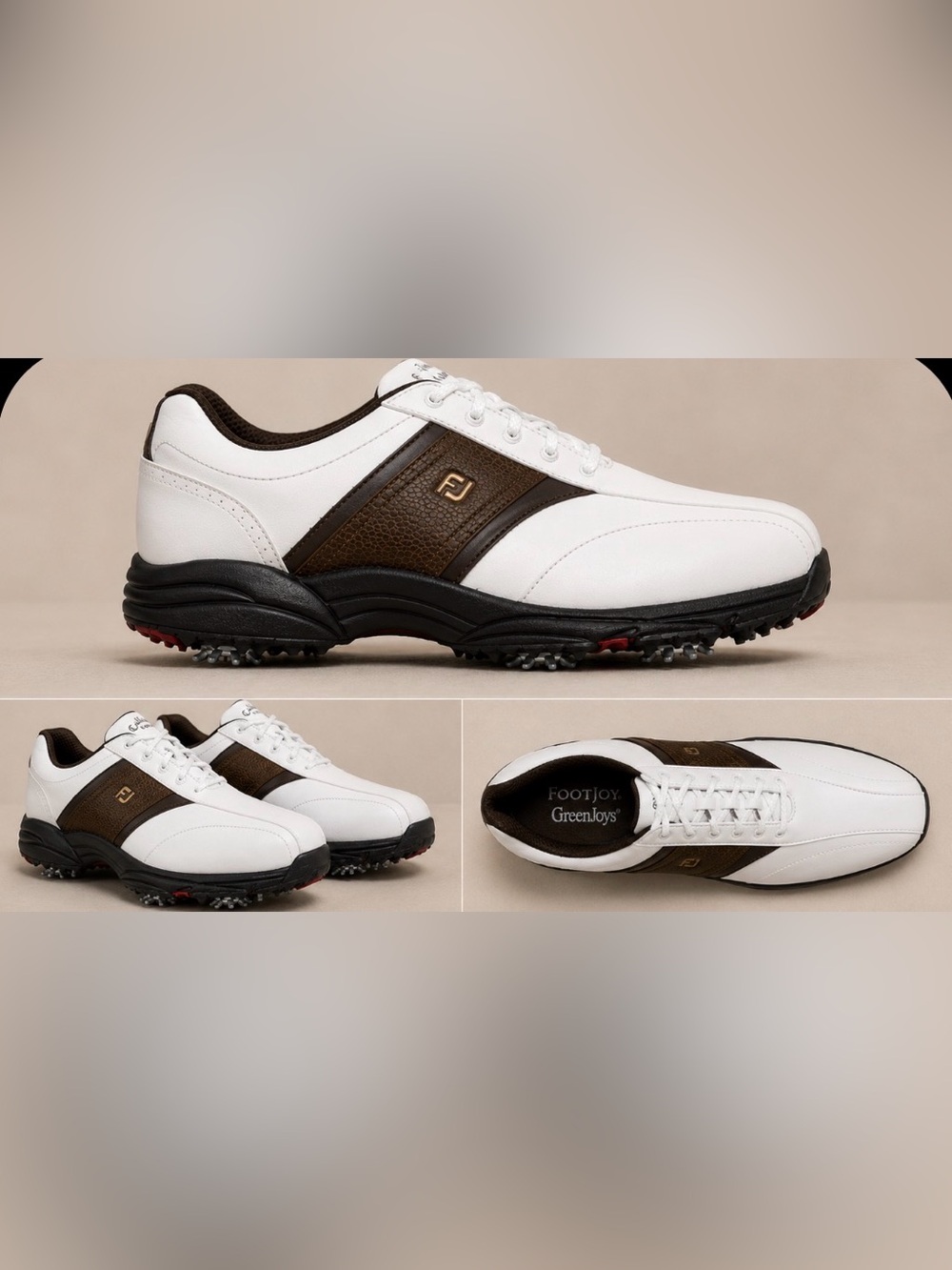 Foot Joy Men’s White Two Tone Brown Leather Golf Shoes like new US 9 W Lace Up